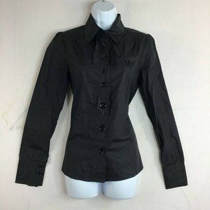 ANNARITA N Women's Black Classic Long Sleeve Button Up Casual Shirt Size 6